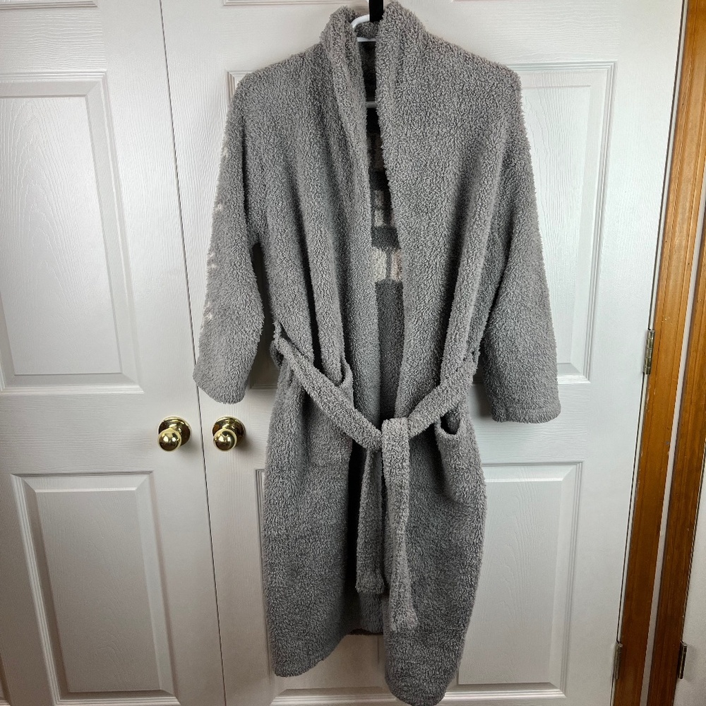 Barefoot Dreams Cozychic Keep the Faith Robe Long Gray Size Small